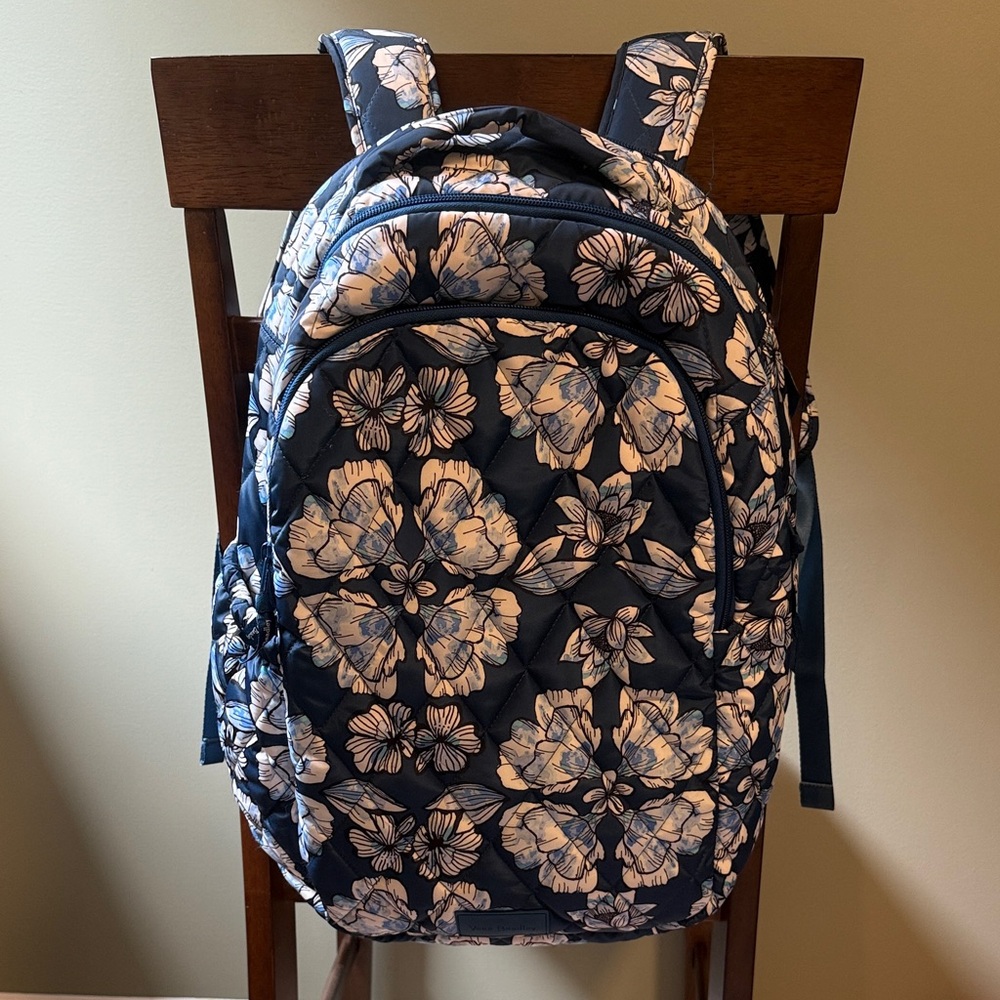 Vera Bradley Floral Quilted Backpack in Blue and White